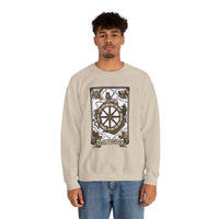 Wheel of Fortune Tarot Card Sweatshirt - Heavy Blend Crewneck Fleece - Unisex White
