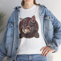 Viking Berserker Cat Graphic T-Shirt - Heavyweight Cotton Classic Fit Tee - Unisex White