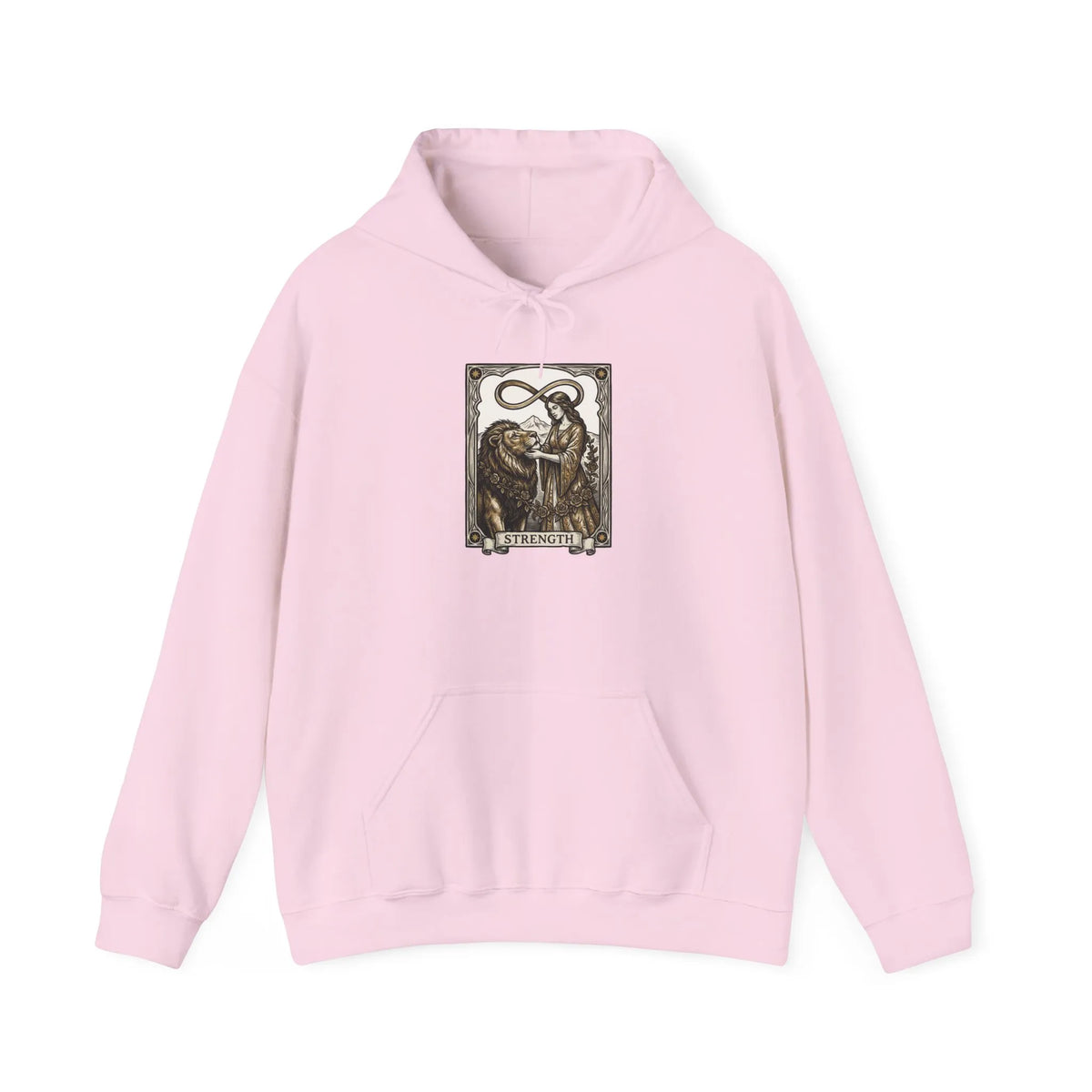 Strength Tarot Card Graphic Hoodie - Heavy Blend Fleece Pullover - Unisex White