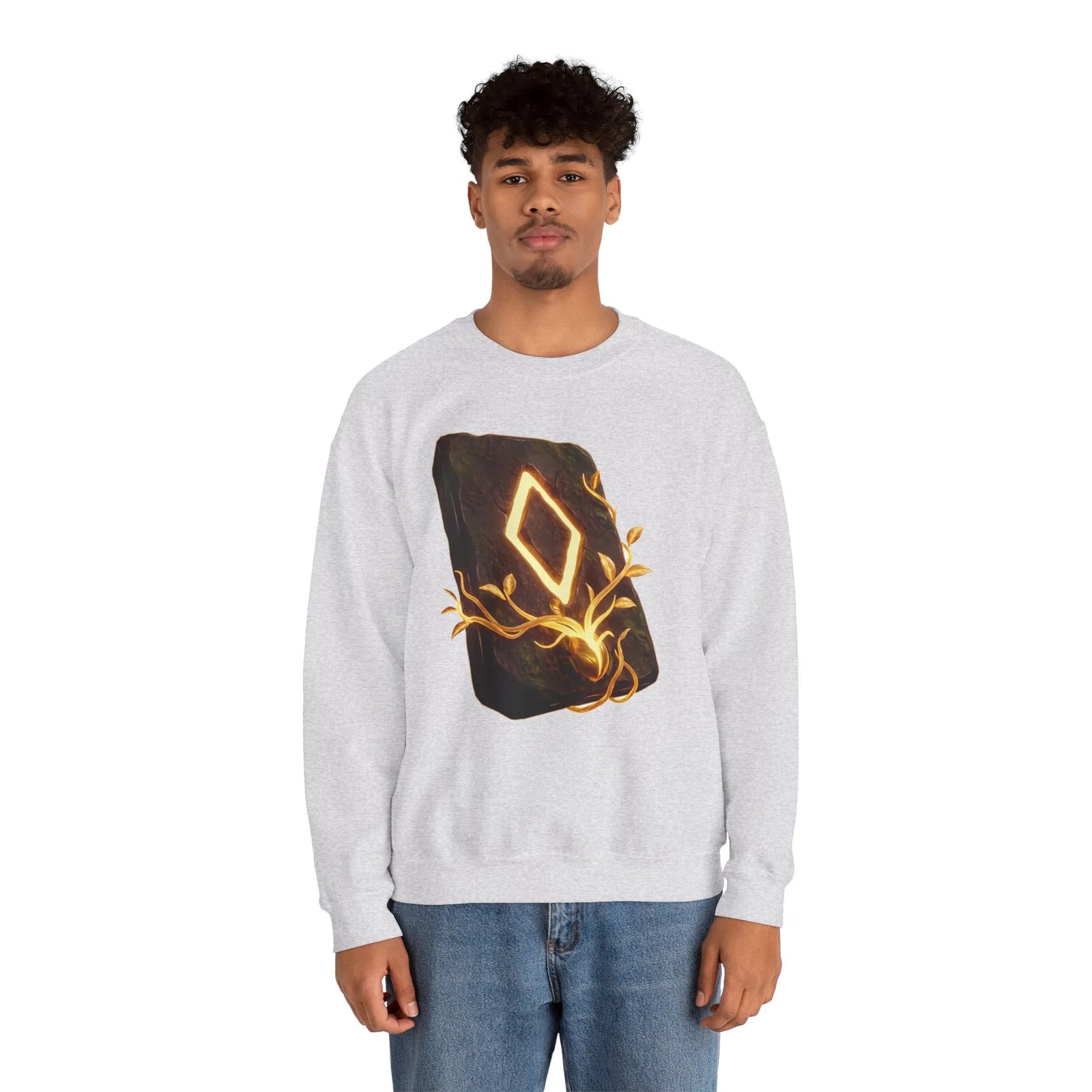 Ingwaz Rune Sacred Seed Sweatshirt - Classic Fit Heavy Blend Crewneck - Unisex White