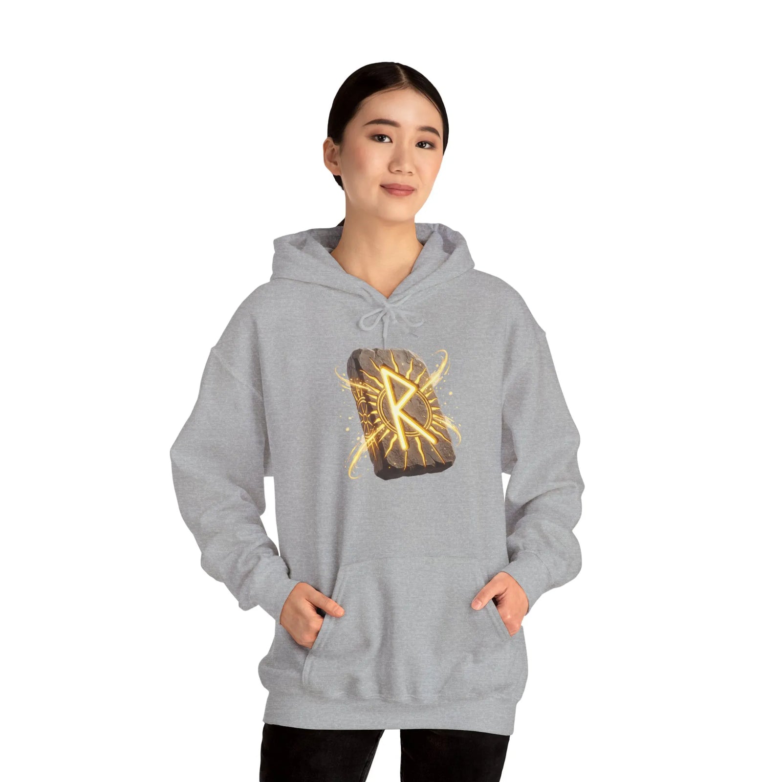 Raido Rune Journey Wheel Hoodie - Soft Cotton Blend Pullover Hooded - Unisex White