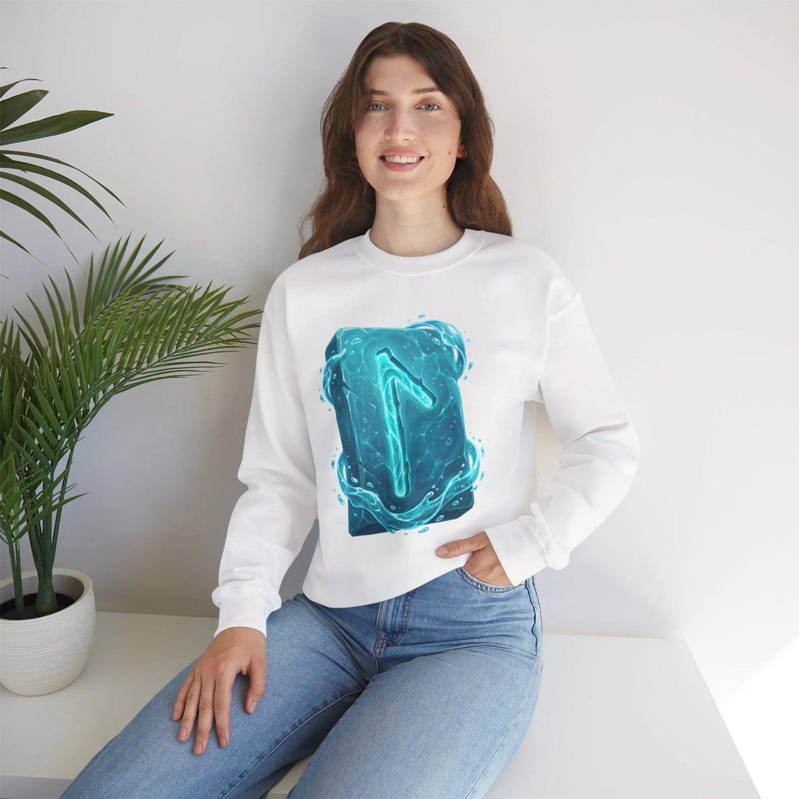 Laguz Water Rune Symbol Sweatshirt - Heavy Blend Crewneck Fleece - Unisex Ash Gray