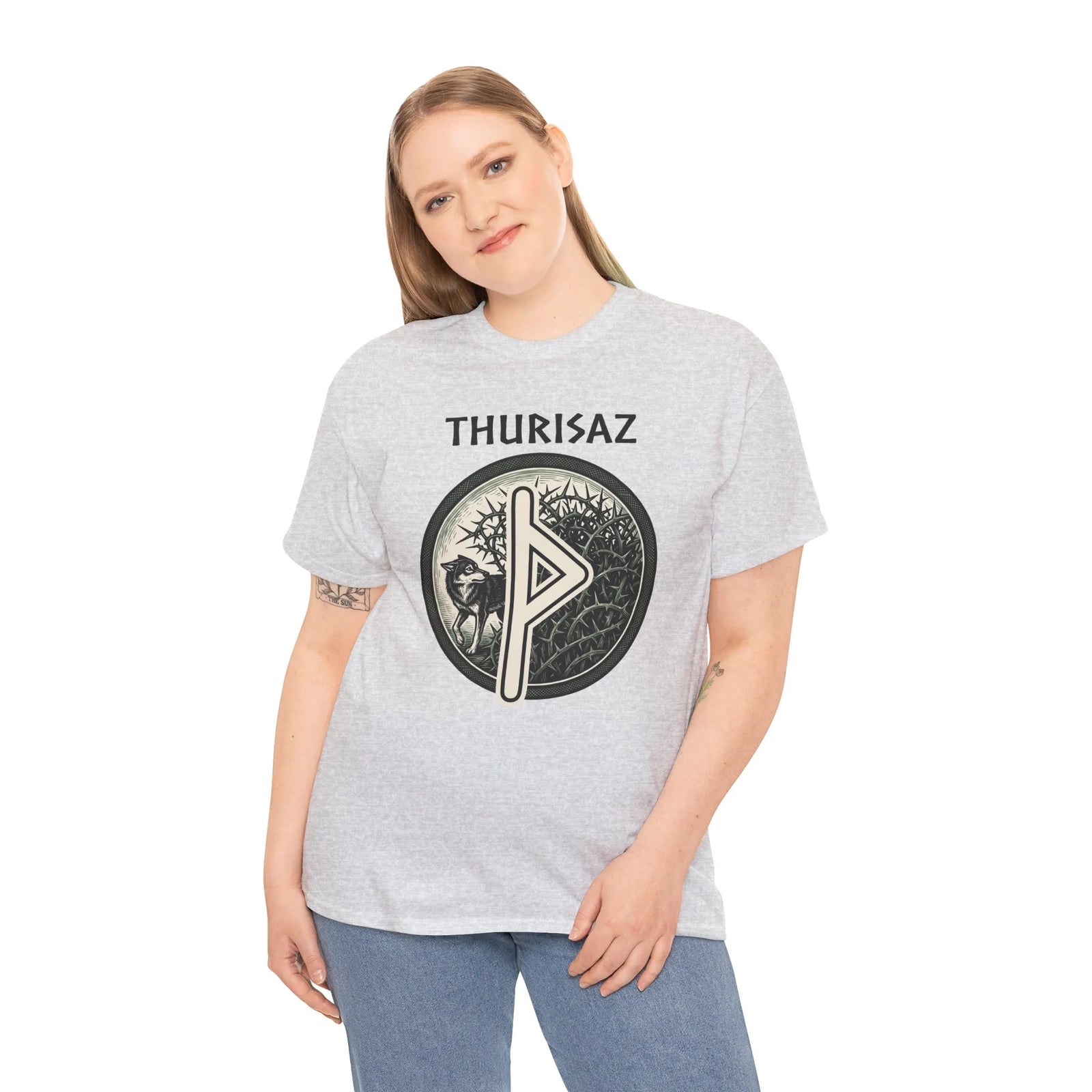 Thurisaz Rune Wolf Thorn T-Shirt - Medium Weight 100% Cotton Tee - Unisex White