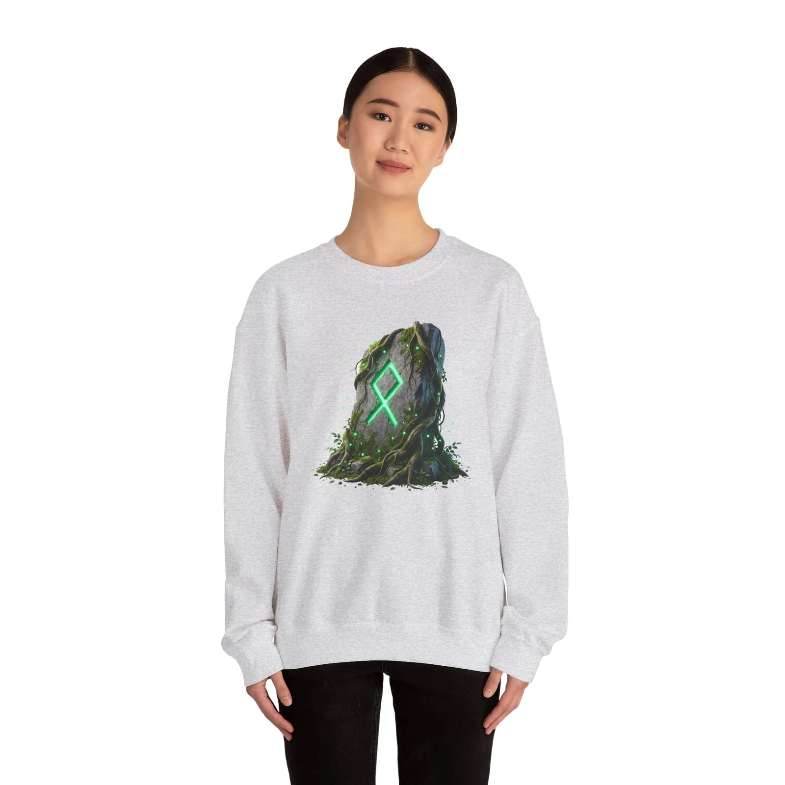 Othala Rune Ancient Stone Sweatshirt - Heavy Blend Cotton Polyester Crewneck - Unisex White