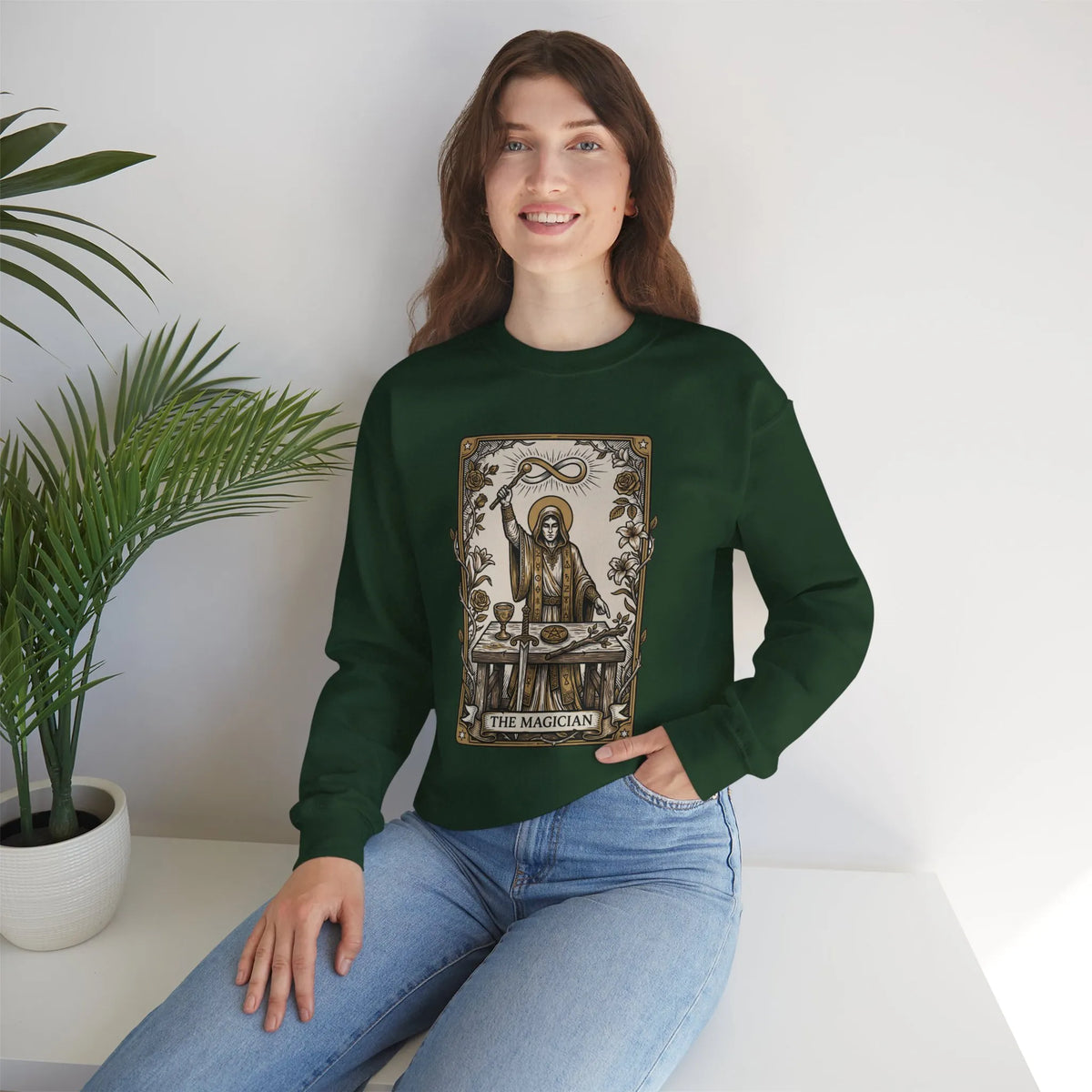 The Magician Tarot Card Sweatshirt - Heavy Blend Fleece Crewneck Pullover - Unisex Warm White