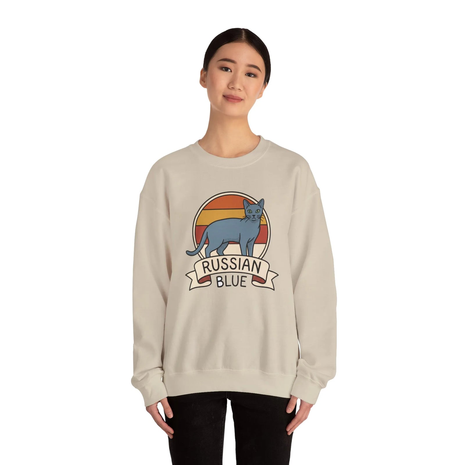 Russian Blue Retro 70s Sunset Sweatshirt - Heavy Blend Crewneck - Unisex White