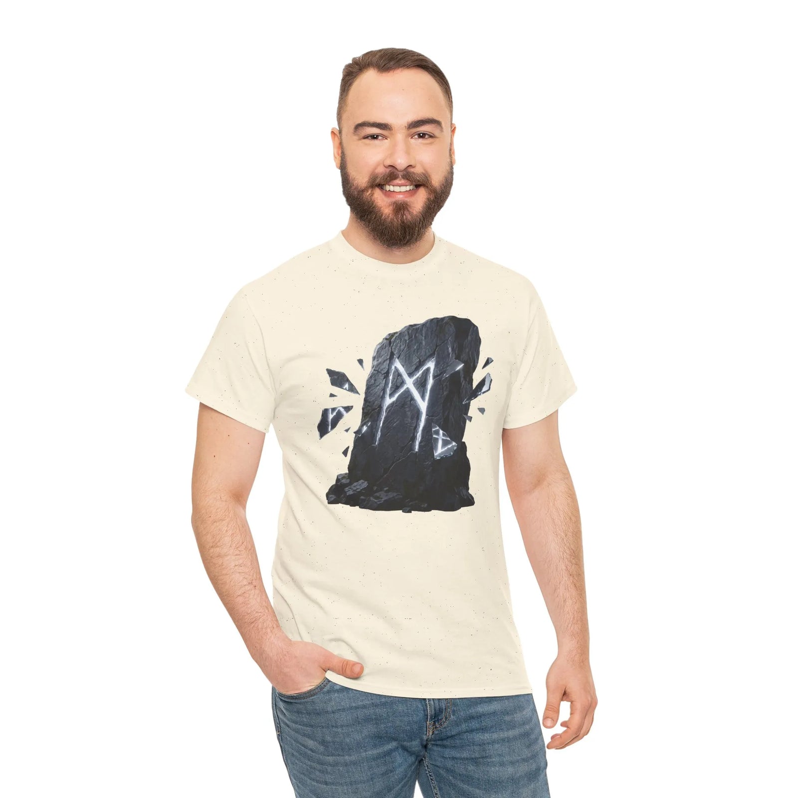 Mannaz Rune Humanity T-Shirt - Heavy Cotton Classic Fit Tee - Unisex White