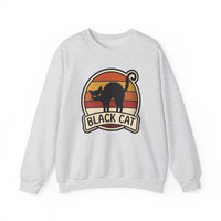 Black Cat Retro Sunset Sweatshirt - Heavy Blend Crewneck Fleece - Unisex White