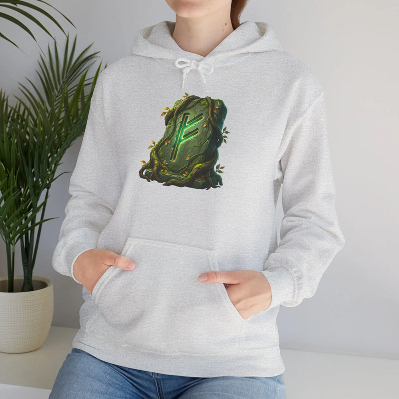 Fehu Rune Norse Symbol Hoodie - Soft Cotton Blend Pullover - Unisex Off White