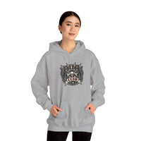 Band Crest Heavy Metal Rocker Cats Hoodie - Heavyweight Cotton Blend Classic Fit - Unisex White