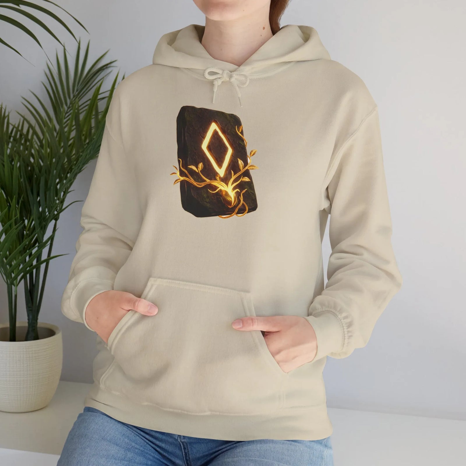 Ingwaz Runic Seed Hoodie - Warm Cotton Blend Pullover - Unisex White