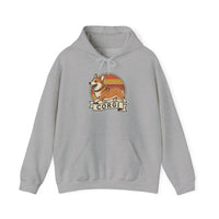 Corgi Retro 70s Sunset Graphic Hoodie - Soft Cotton-Poly Blend Pullover - Unisex White