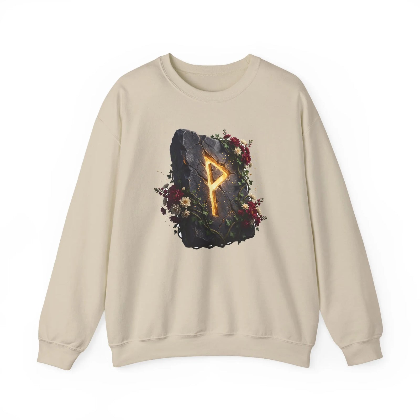 Wunjo Rune Blossom Sweatshirt - Heavy Blend Crewneck Fleece - Unisex Ash
