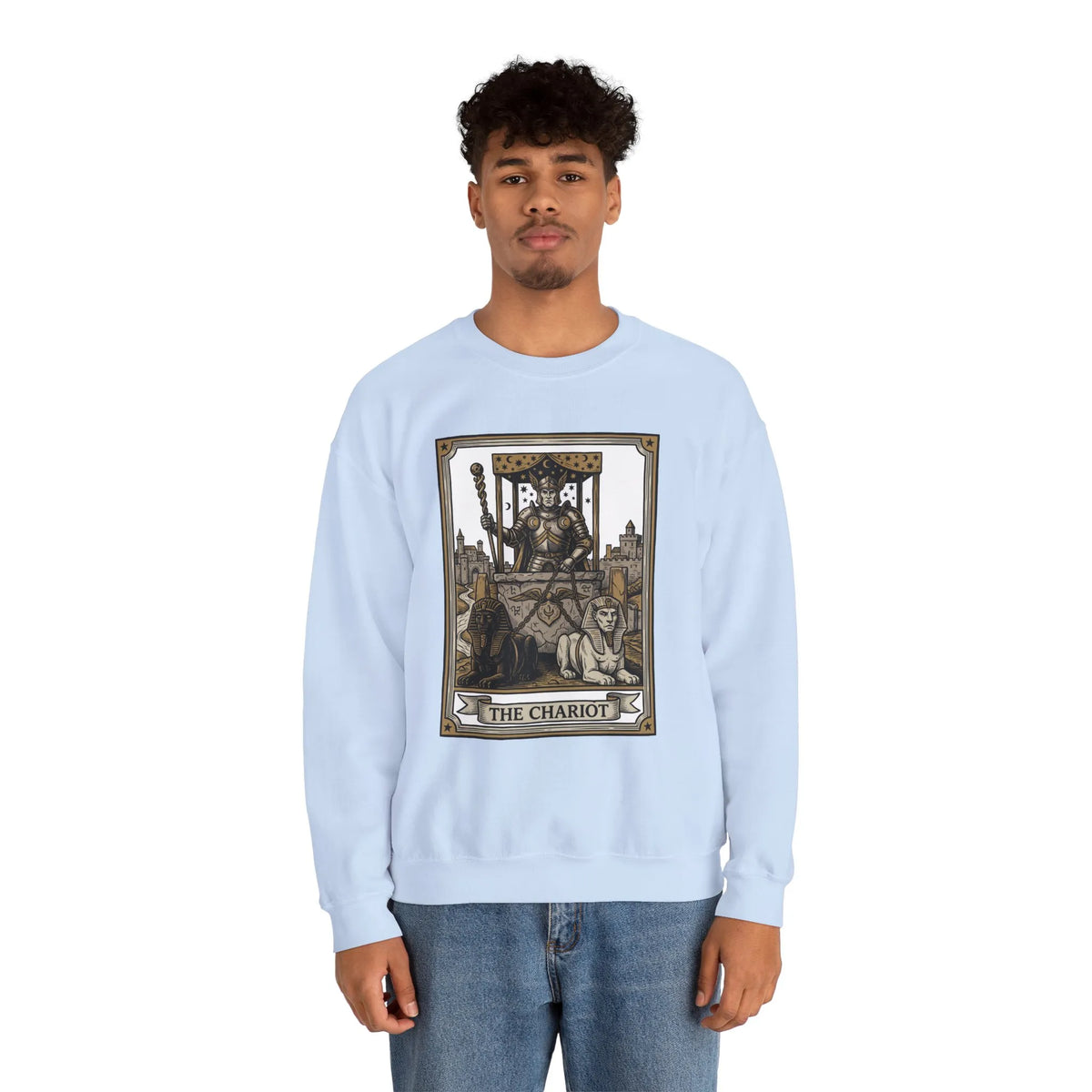 The Chariot Tarot Card Sweatshirt - Heavy Blend Cotton-Poly Crewneck - Unisex White