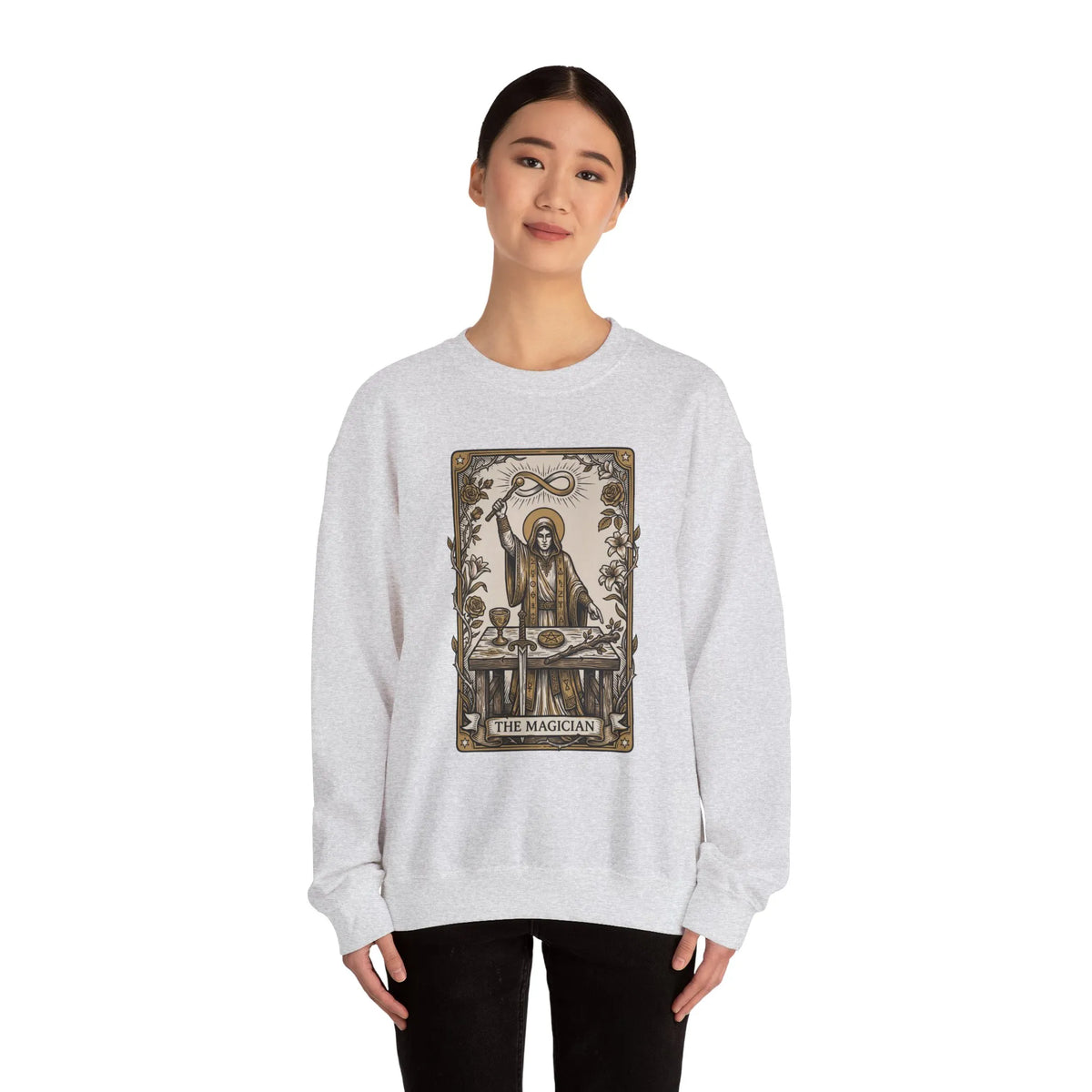 The Magician Tarot Card Sweatshirt - Heavy Blend Fleece Crewneck Pullover - Unisex Warm White