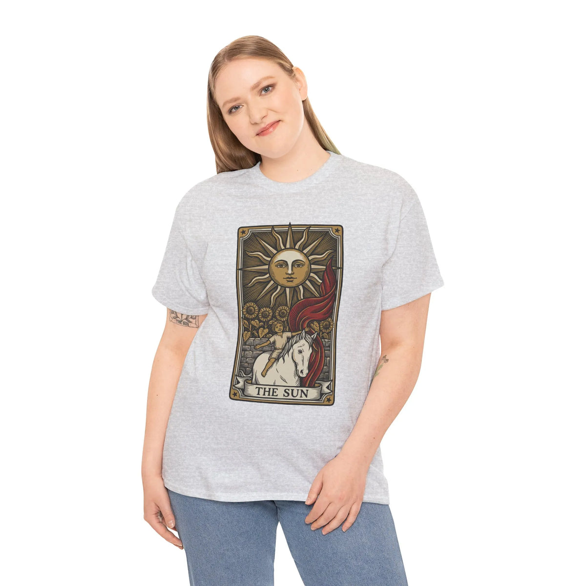Tarot The Sun Card T-Shirt - Medium Weight 100% Cotton Tee - Unisex White