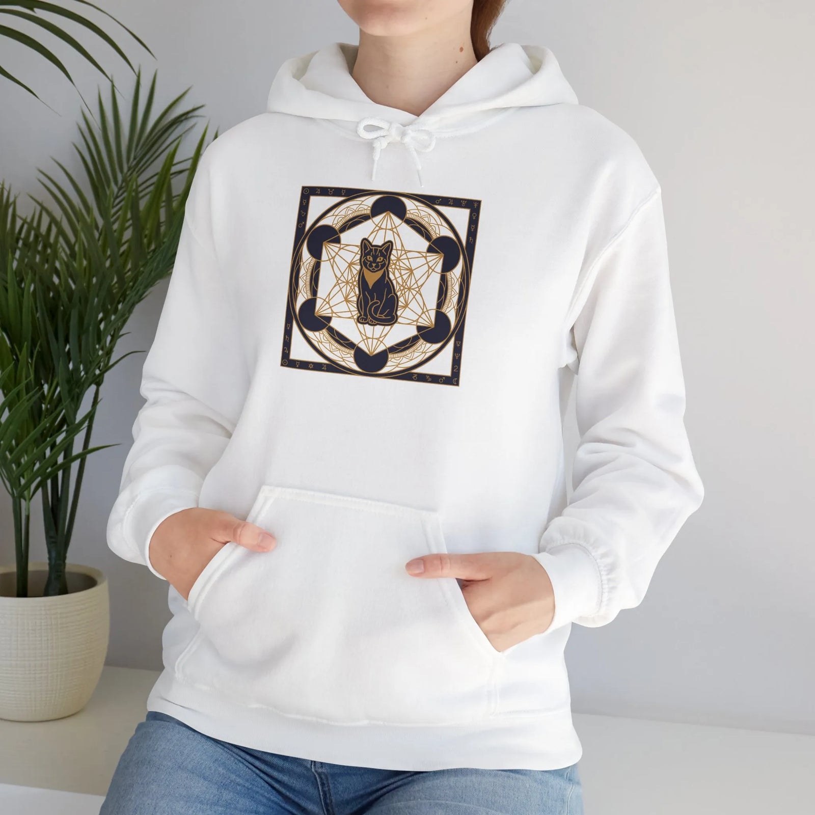 Metatron's Cat Sacred Geometry Hoodie - Heavy Blend Hooded Fleece - Unisex White