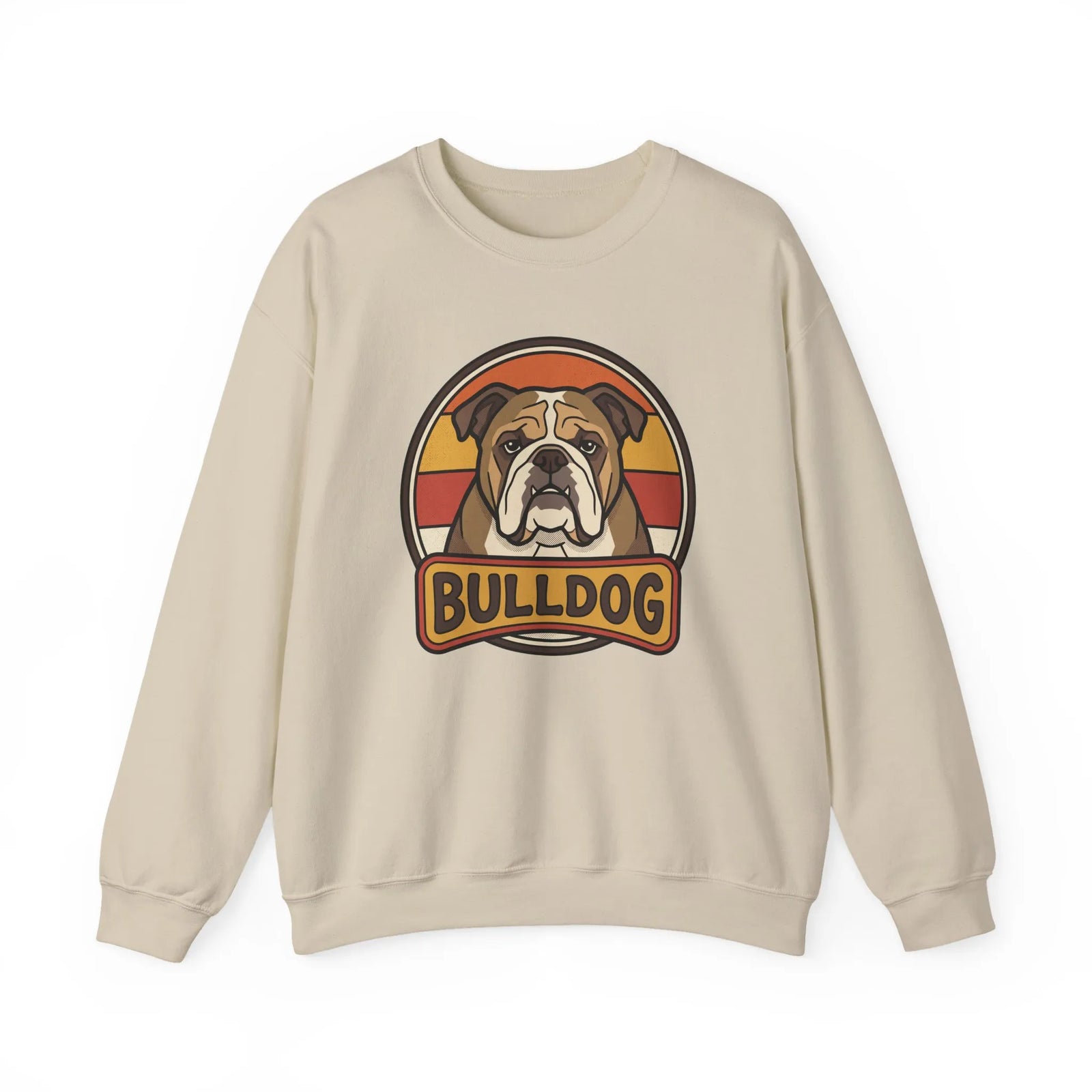 Retro 70s Sunset Bulldog Sweatshirt - Heavy Blend Cotton-Poly Crewneck - Unisex White