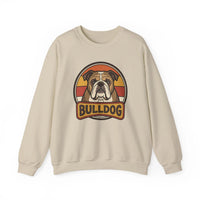 Retro 70s Sunset Bulldog Sweatshirt - Heavy Blend Cotton-Poly Crewneck - Unisex White