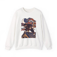 Ninja Cat Ukiyo-e Samurai Sweatshirt - Soft Heavyweight Fleece Crewneck - Unisex White