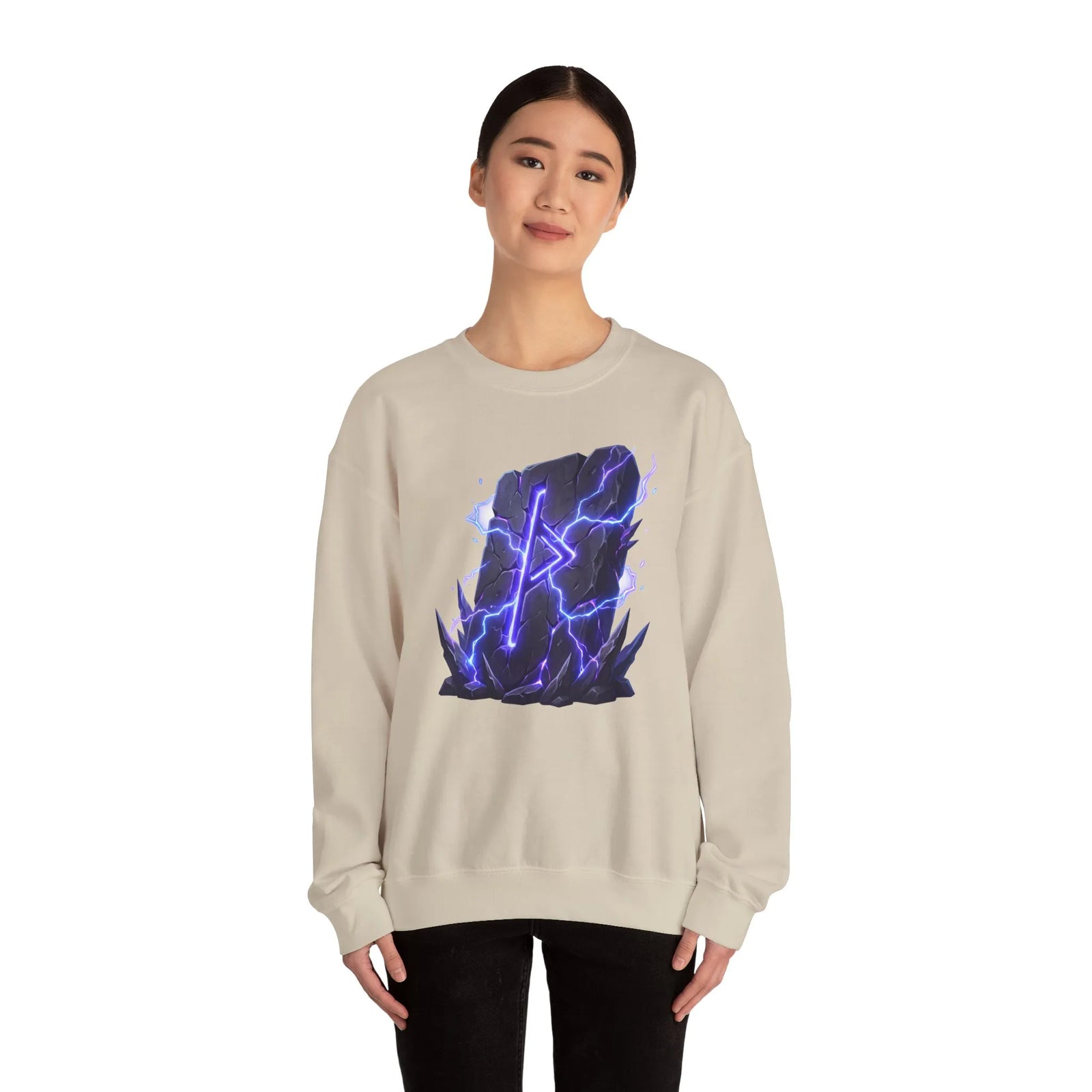 Thurisaz Thorn Rune Graphic Sweatshirt - Heavy Blend Crewneck Fleece - Unisex White