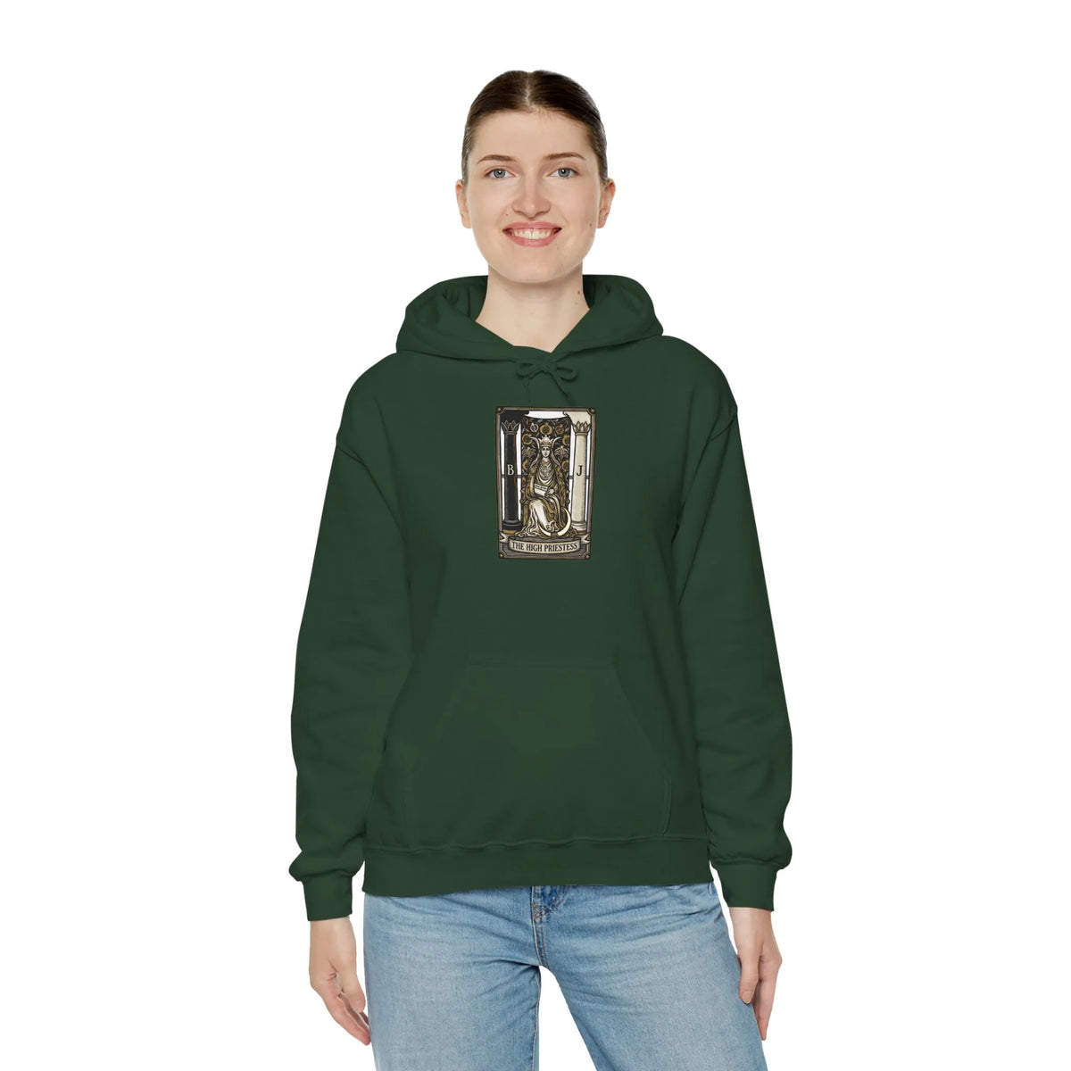 High Priestess Tarot Card Hoodie - Heavy Blend Fleece Pullover - Unisex White