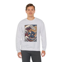 Ronin Wave Ukiyo-e Samurai Dog Sweatshirt - Heavyweight Cotton Blend Crewneck - Unisex White