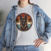 German Shepherd 70s Sunset Aviators T-Shirt - Heavy Cotton Classic Fit Tee - Unisex White