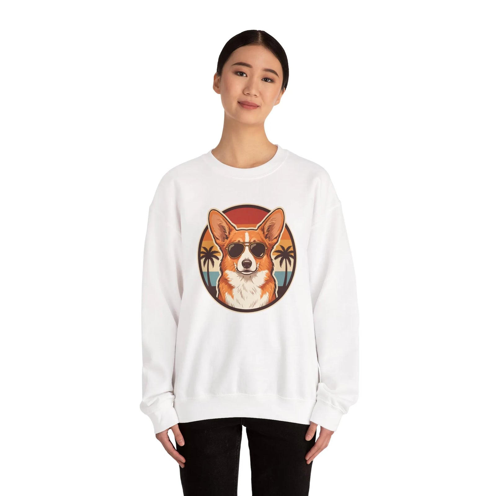 Corgi 70s Sunset Aviators Sweatshirt - Heavy Blend Fleece Crewneck - Unisex White