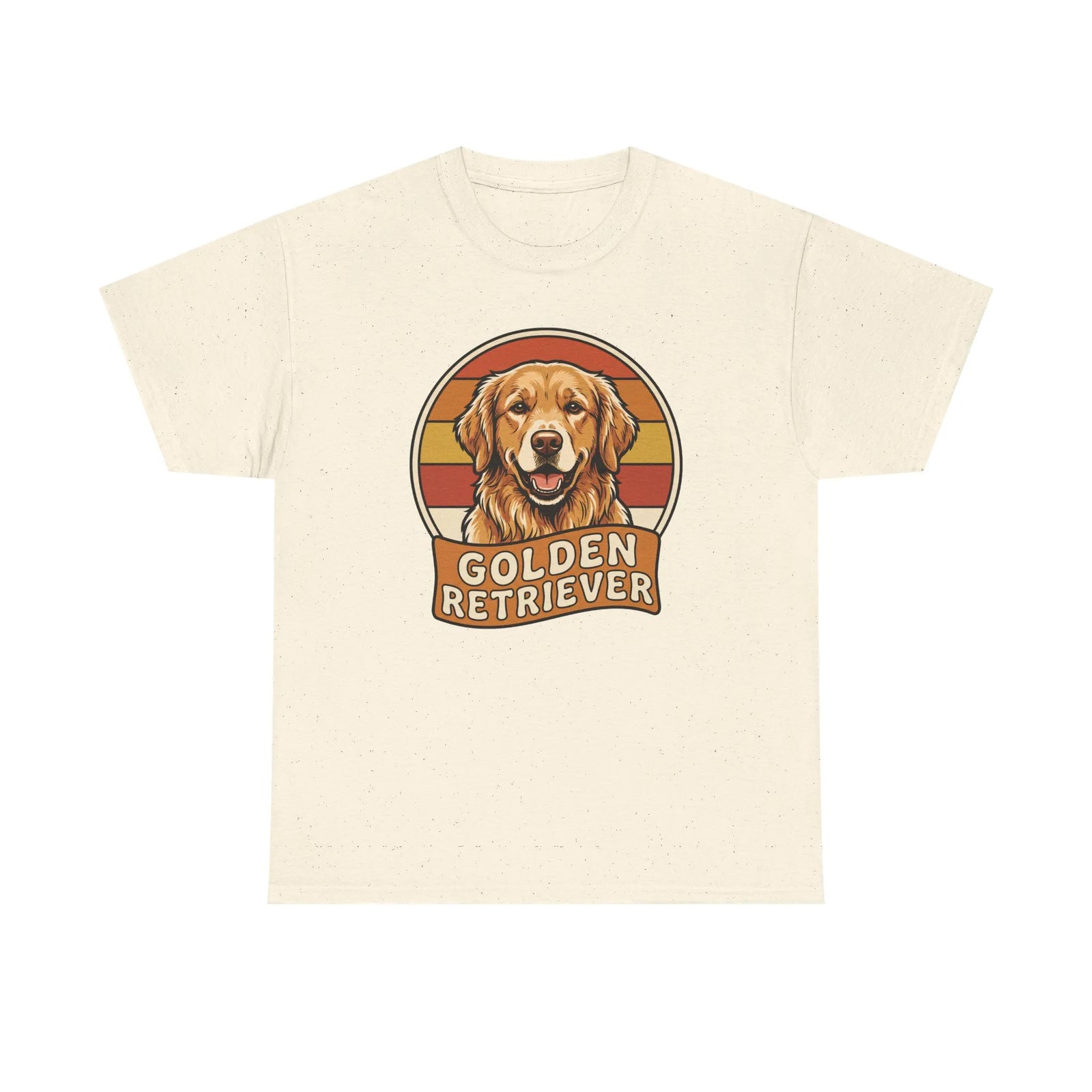 Golden Retriever Retro 70s Sunset T-Shirt - Heavy Cotton Classic Fit Tee - Unisex White