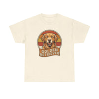 Golden Retriever Retro 70s Sunset T-Shirt - Heavy Cotton Classic Fit Tee - Unisex White