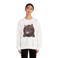 Viking Berserker Cat Graphic Sweatshirt - Heavy Blend Fleece Crewneck - Unisex White