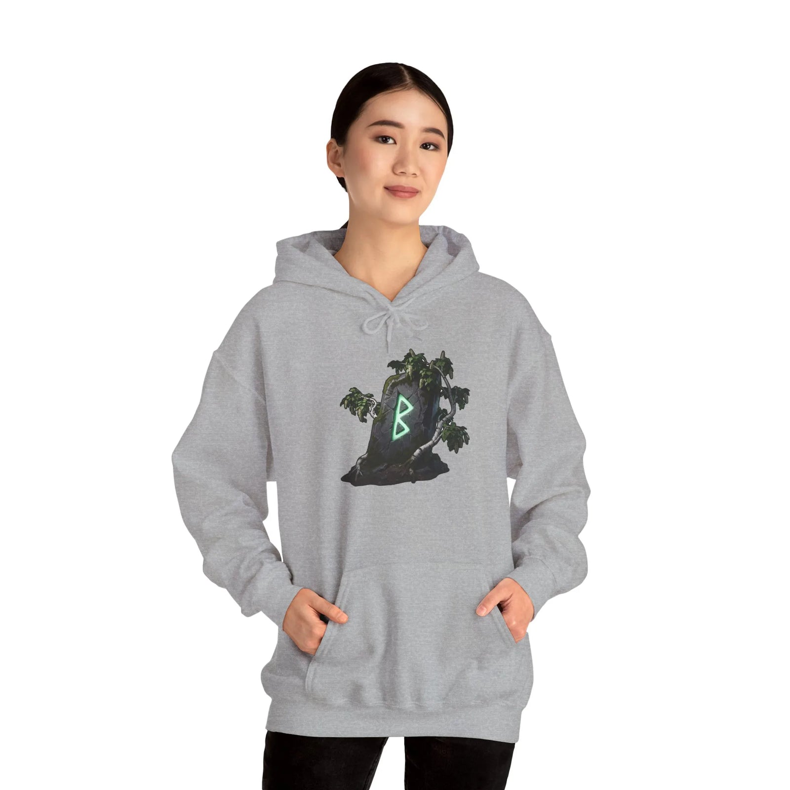 Berkana Birch Rune Graphic Hoodie - Soft Cotton-Poly Blend Pullover - Unisex White
