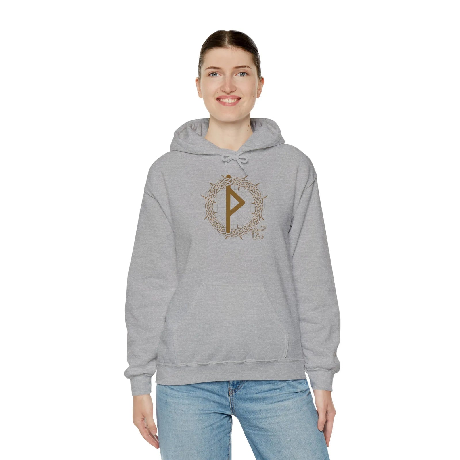 Thurisaz Rune Thorn Defense Hoodie - Heavy Blend Fleece Pullover - Unisex White