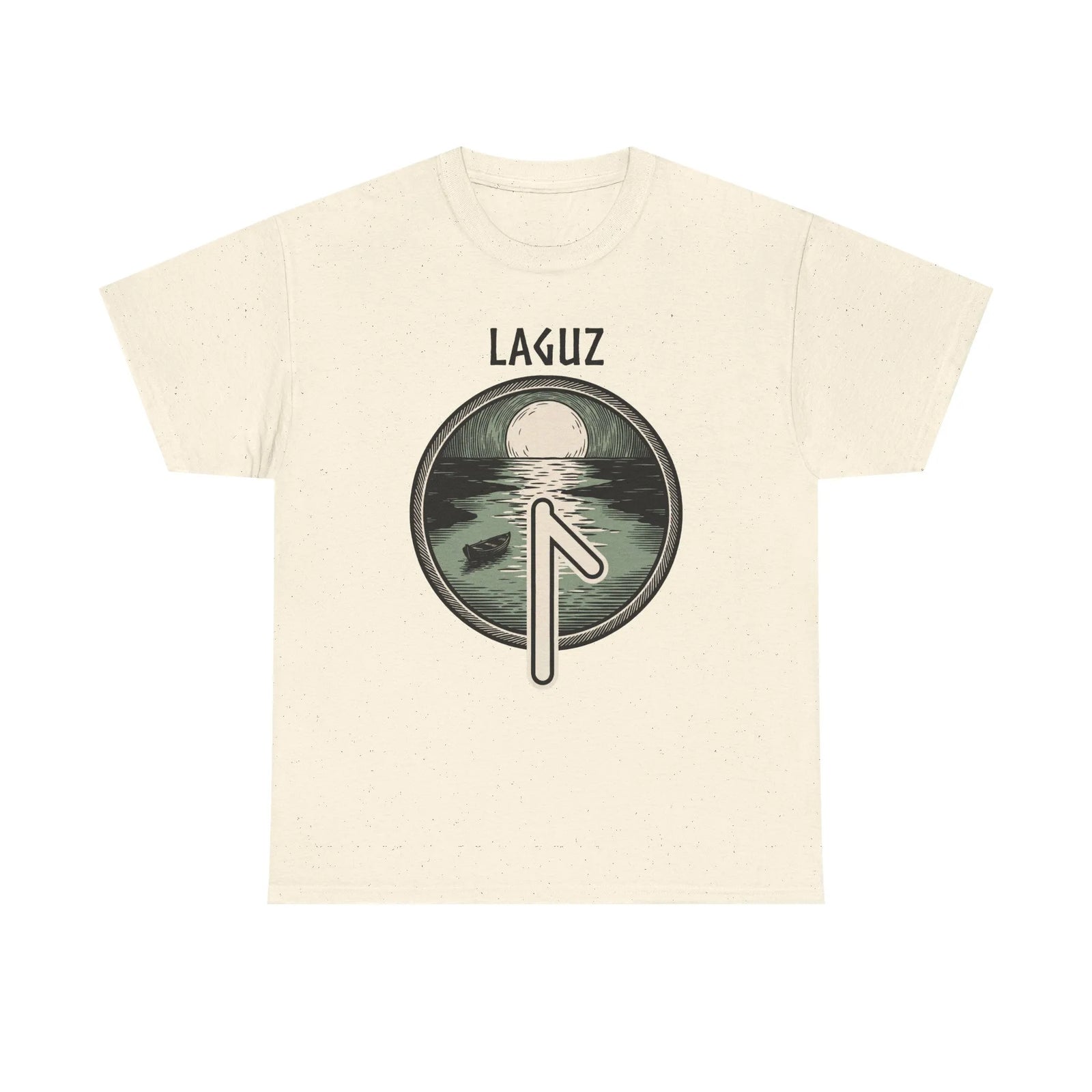 Laguz Rune Water Moon T-Shirt - Heavy Cotton Classic Fit - Unisex White