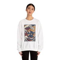 Ronin Wave Ukiyo-e Samurai Dog Sweatshirt - Heavyweight Cotton Blend Crewneck - Unisex White