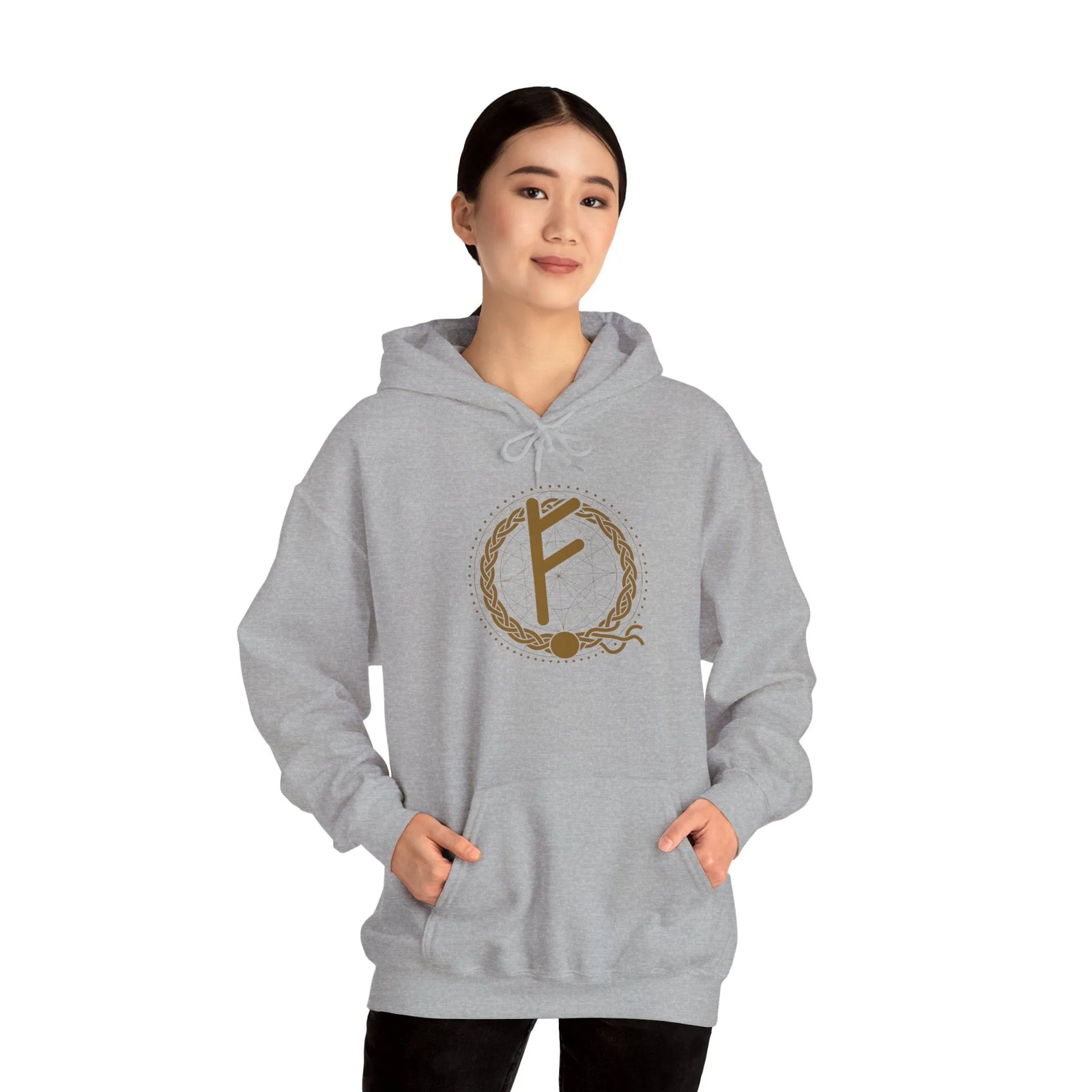 Fehu Rune Wealth Symbol Hoodie - Soft Cotton Poly Fleece Pullover - Unisex White