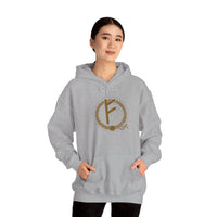 Fehu Rune Wealth Symbol Hoodie - Soft Cotton Poly Fleece Pullover - Unisex White