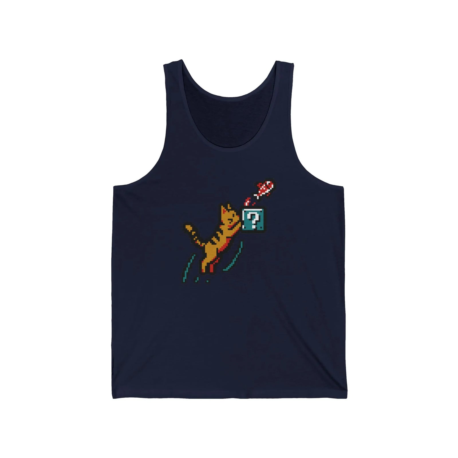8-Bit Pixel Gaming Cat Tank Top - Lightweight Retail Fit Jersey - Unisex White