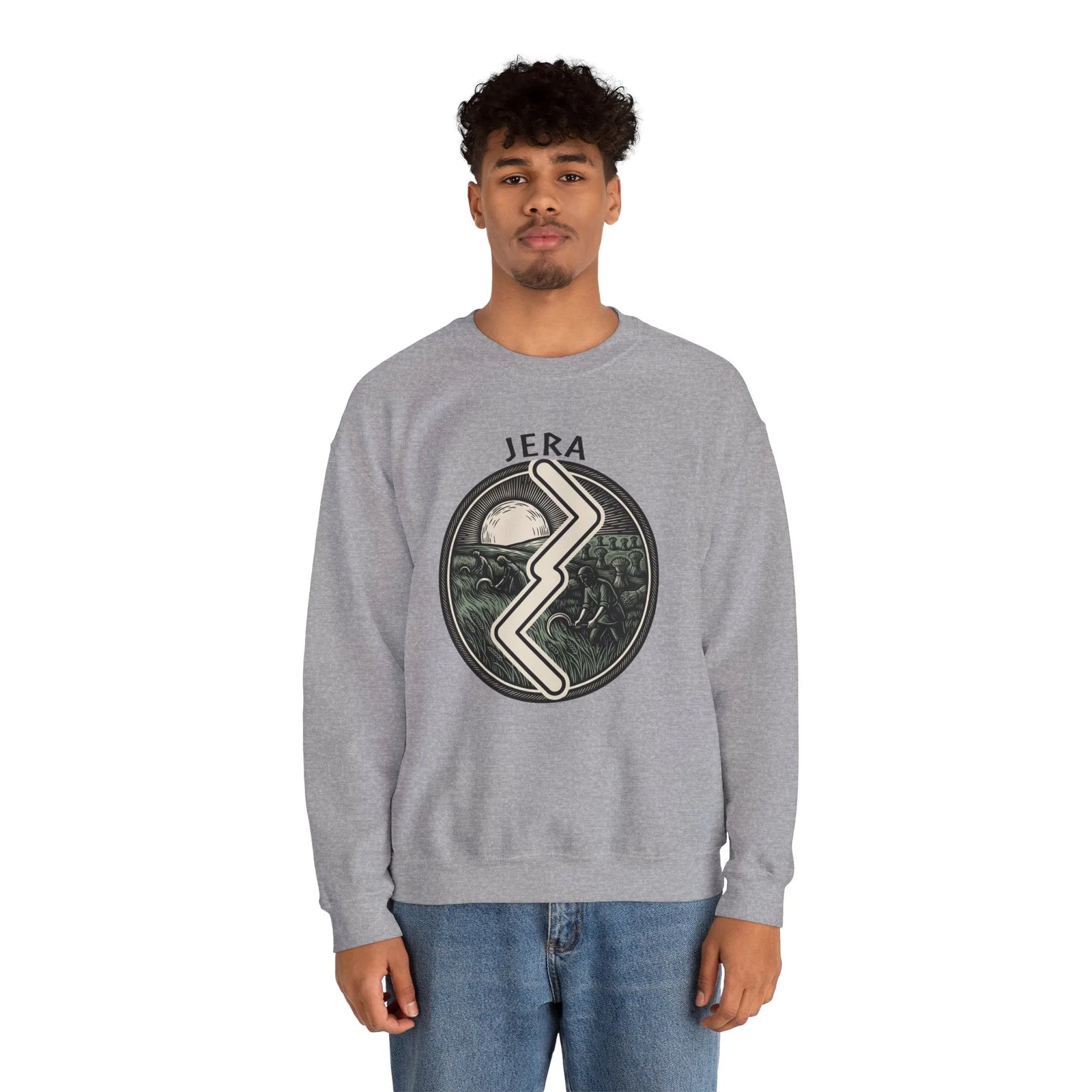 Jera Rune Harvest Field Sweatshirt - Medium Weight Cotton Blend Crewneck - Unisex White