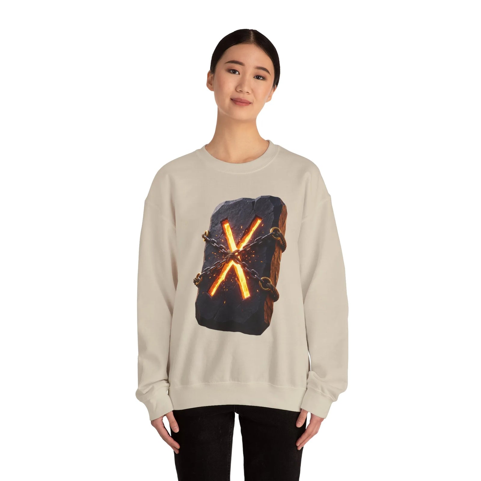 Gebo Rune Stone Graphic Sweatshirt - Medium Heavy Fleece Crewneck - Unisex White