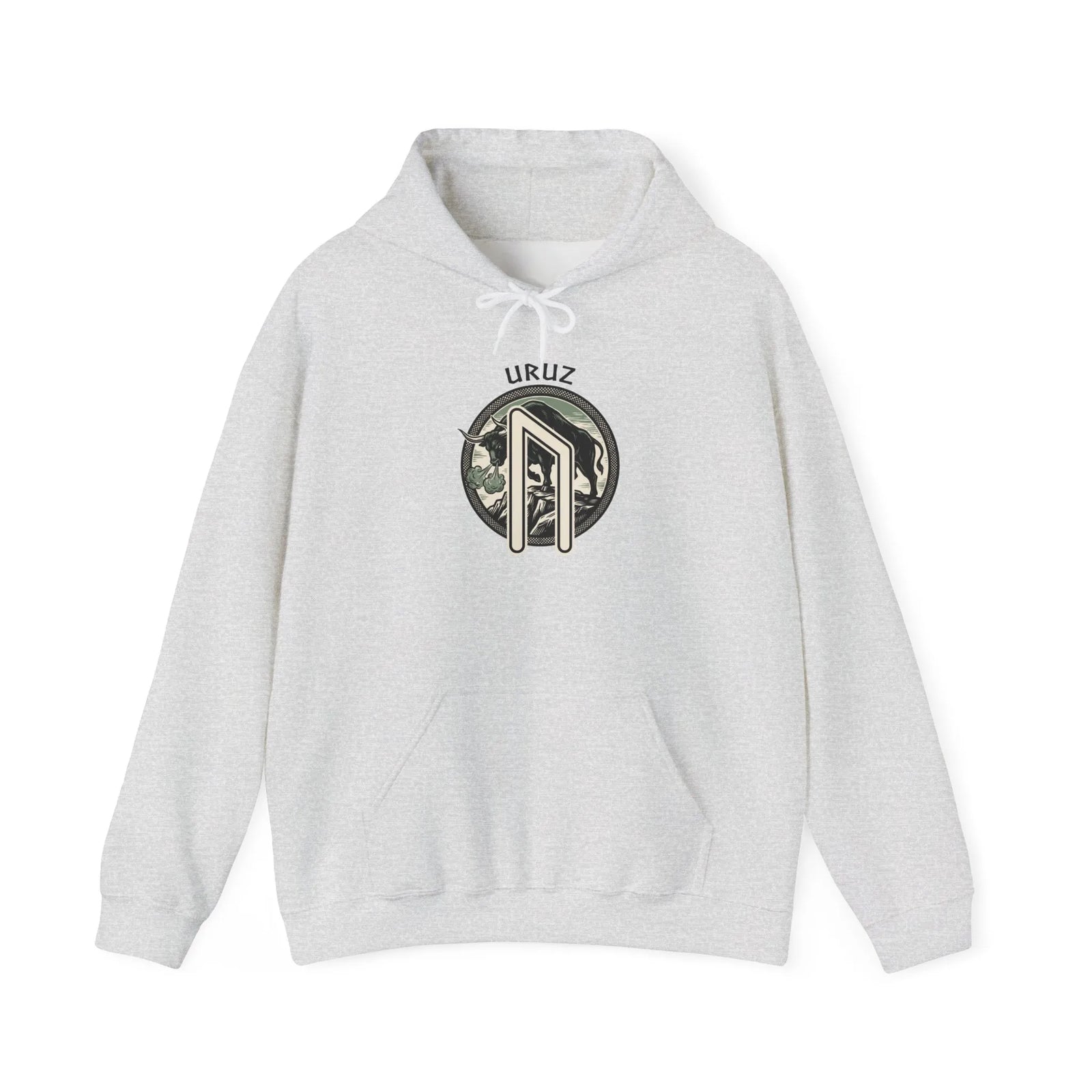 Uruz Rune Bull Norse Graphic Hoodie - Soft Cotton Blend Classic Fit Pullover - Unisex White