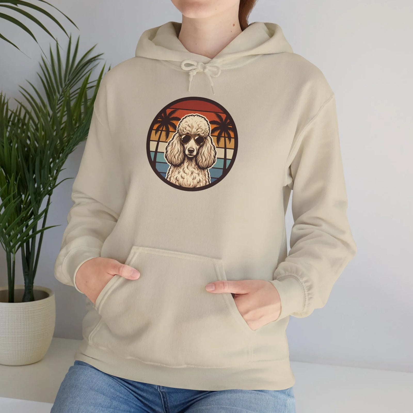 Poodle Sunset Aviator Hoodie - Soft Cotton Blend Pullover - Unisex White