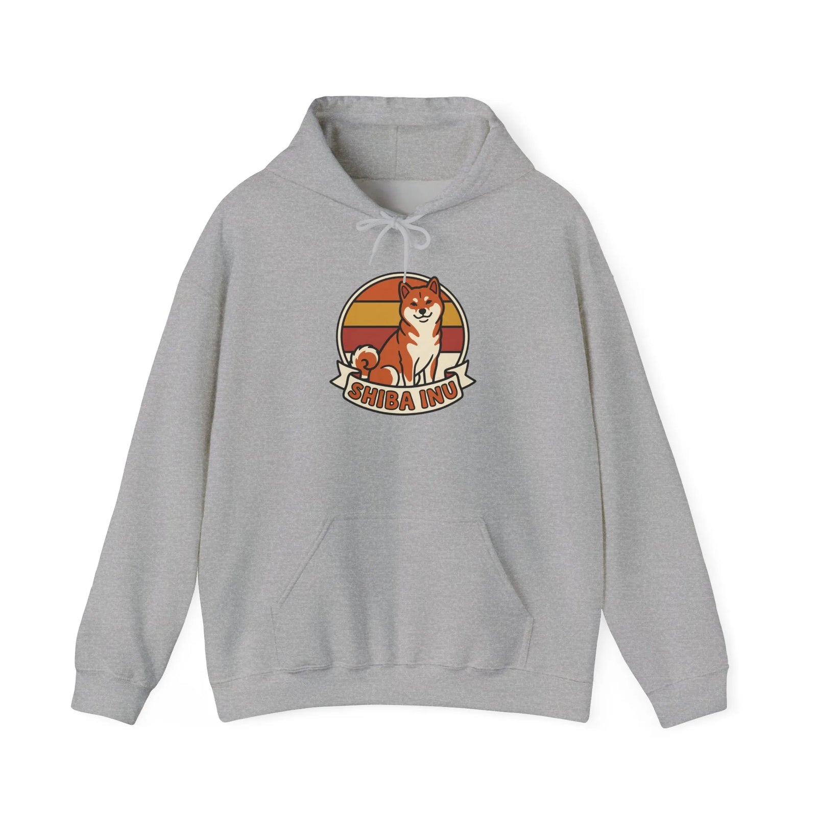 Shiba Inu Retro 70s Sunset Graphic Hoodie - Medium-Heavy Cotton Blend Fleece - Unisex White