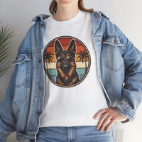 German Shepherd 70s Sunset Aviators T-Shirt - Heavy Cotton Classic Fit Tee - Unisex White