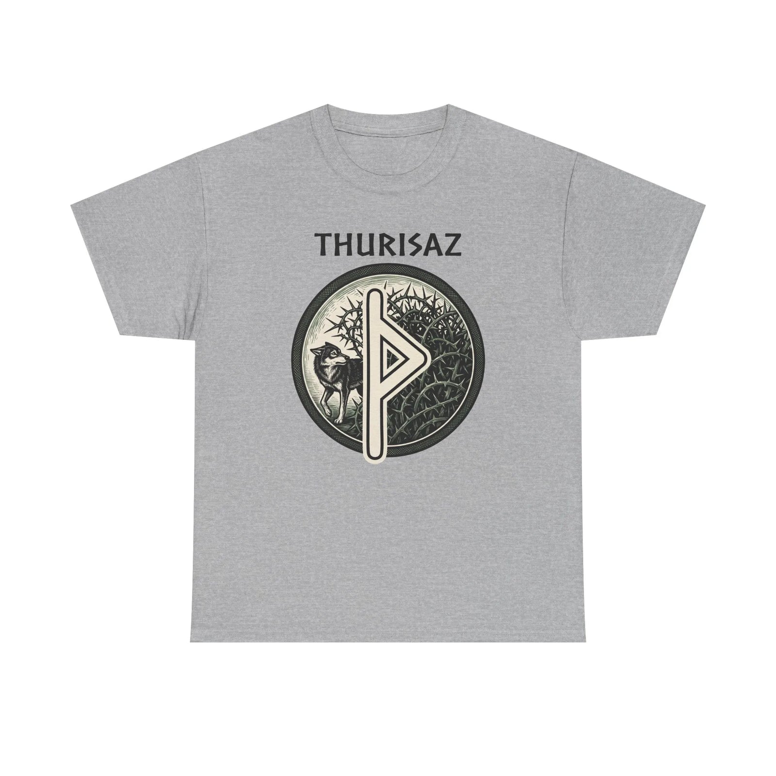 Thurisaz Rune Wolf Thorn T-Shirt - Medium Weight 100% Cotton Tee - Unisex White