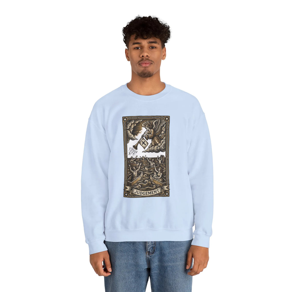 Judgement Tarot Card Graphic Sweatshirt - Heavy Blend Classic Fit Crewneck - Unisex White