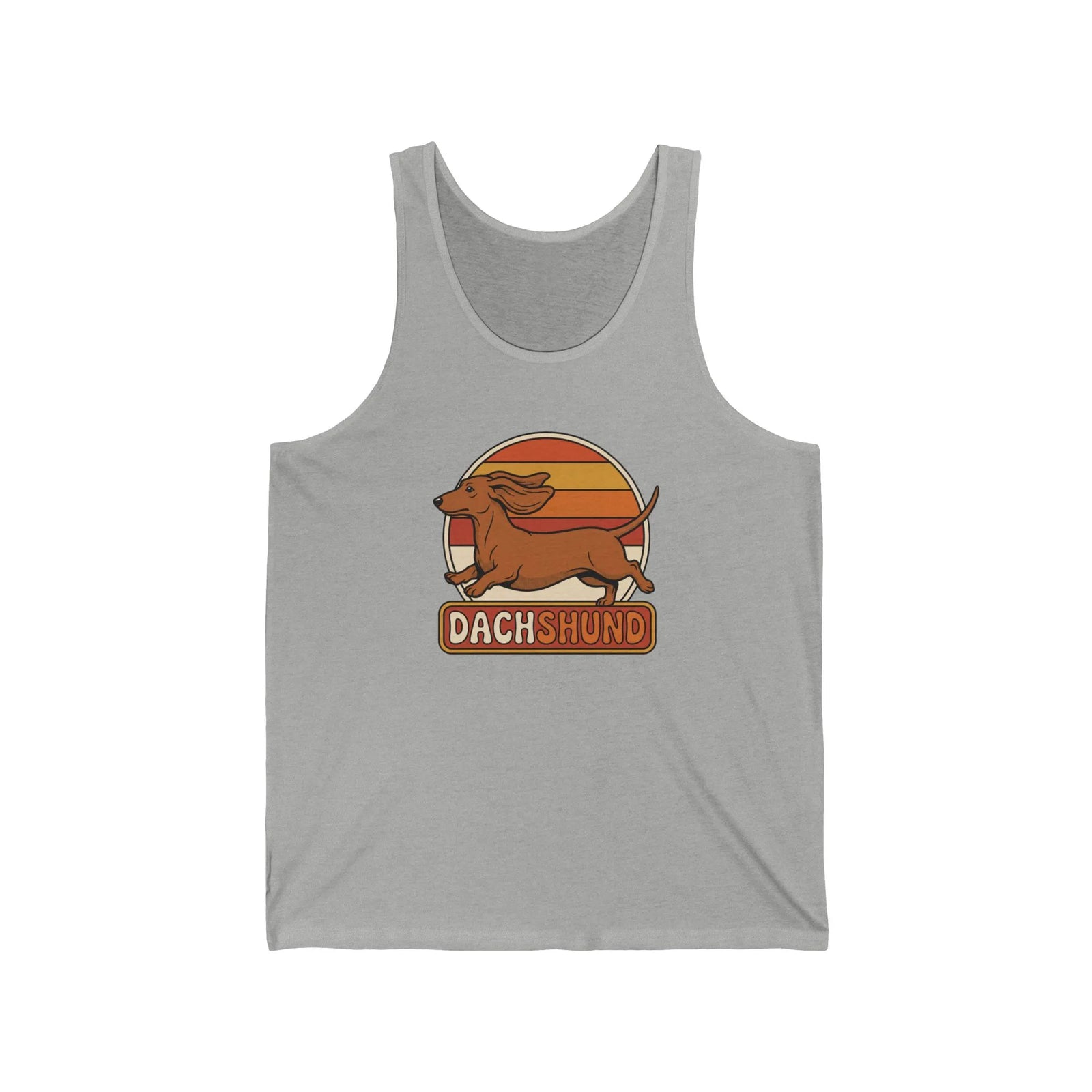 Retro 70s Sunset Dachshund Tank Top - Soft Lightweight Jersey - Unisex White