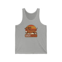 Retro 70s Sunset Dachshund Tank Top - Soft Lightweight Jersey - Unisex White