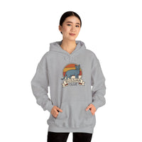 Russian Blue Cat Retro Sunset Hoodie - Heavy Blend Cotton Blend Pullover - Unisex White